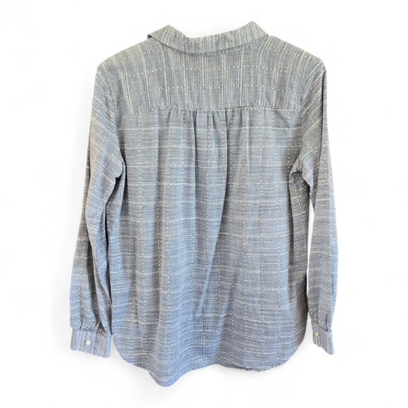 Loft Outlet Womens Medium Denim Plaid Cotton Tunic Top Long Sleeve V-Neck Collar - Picture 2 of 7